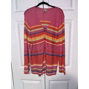 Sigrid Olsen Sport Women's 1X Multicolored Striped Knit Cardigan Sweater